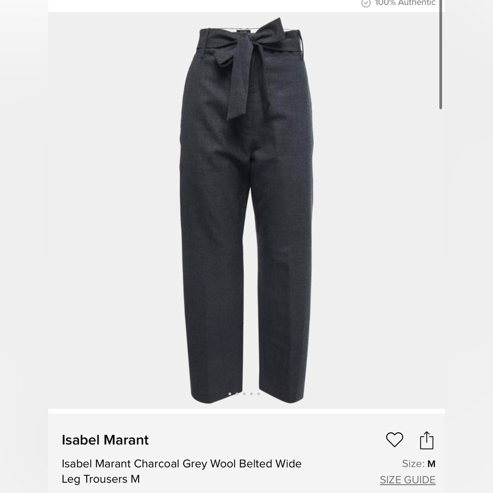 Isabel Marant — Virgin Wool Charcoal Grey Wide Leg Trousers — Size 38/Medium